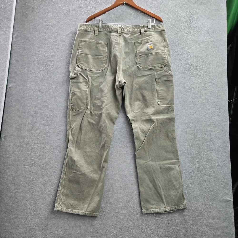 Carhartt Men Pants 40X30 Khaki Carpenter Canvas Rugged Flex Duck Dungaree READ